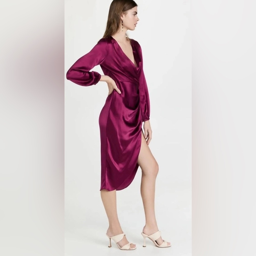 Amanda Uprichard Roma 100% Silk Dress Aubergine Large L - Picture 4 of 9